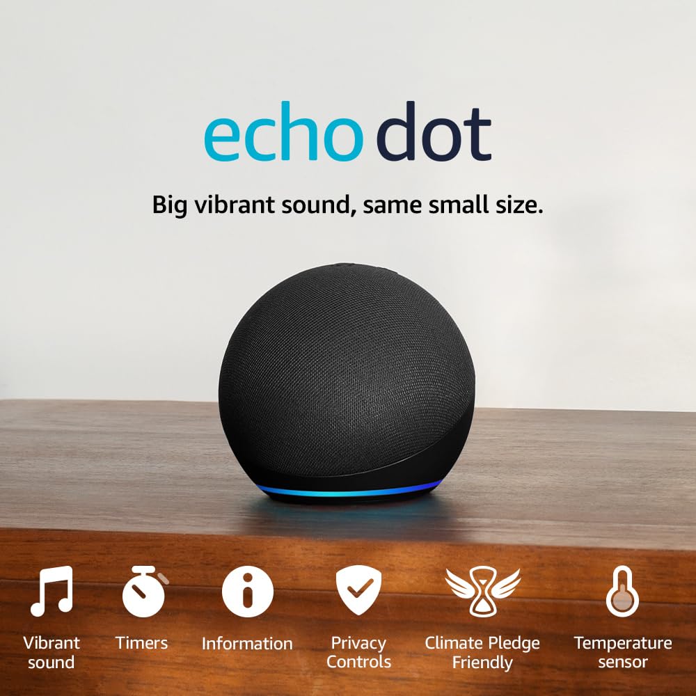 Echo Dot (Newest gen) | Big vibrant sound Wi-Fi and Bluetooth smart speaker with Alexa | CharcoalReducing CO2