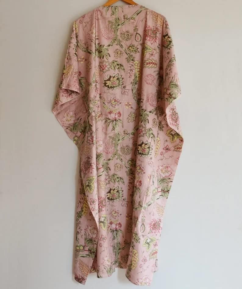 INDACORIFIE Indian Handmade Women Cotton Kaftan, Comfortable Clothing Hand Block Print Caftan, Kaftan Dress Beach Cover Up, Sleepwear, Summer Maxi Dress Multi