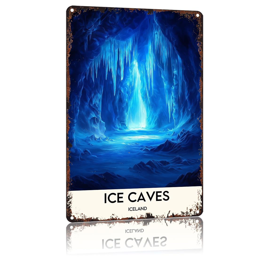 peiyeety Ice Caves, Iceland Funny 8x12 Inch Aluminum Vintage Metal Tin Signs-For Living Room Kitchen Bedroom Patio Porch Men'S Nest Wall Decor