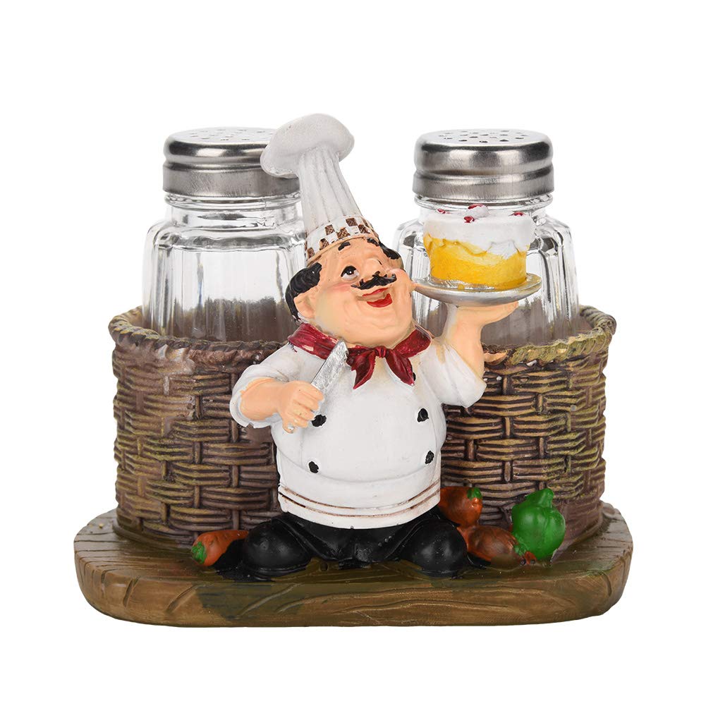 Funny Salt and Pepper Shakers with Chef Figurines Holder, Resin Chef Ornament Spice Jars Holder Restaurant Kitchen Decor(#1)