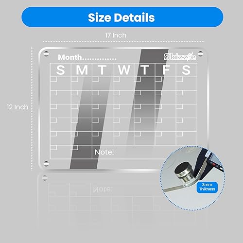Miniatura 5 de Calendario acrílico para refrigerador, calendario transparente de 17 x 12 pulgadas, 2 pizarras de borrado en seco para pared y vidrio con ventosas,