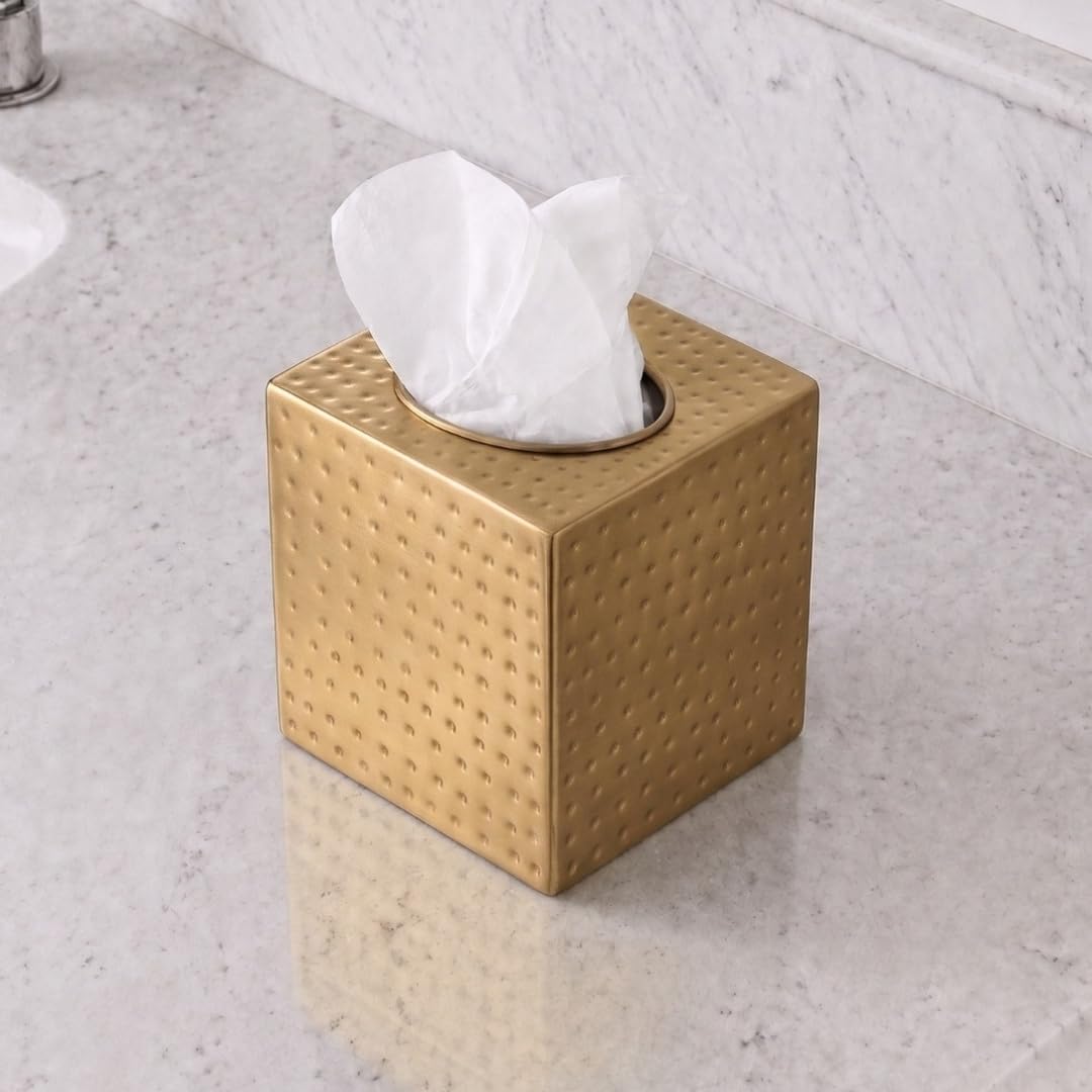 Brushed Gold Tissue Box Cover - Modern Bathroom Decor -9