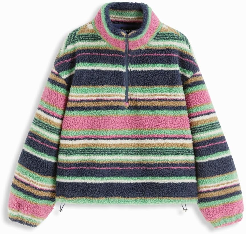 Adoeren Women Stripe Half Zip Fleece Pullover Jacket Turtleneck Winter Lightweight Sweatshirt Fuzzy Outwear Coat - Image 6