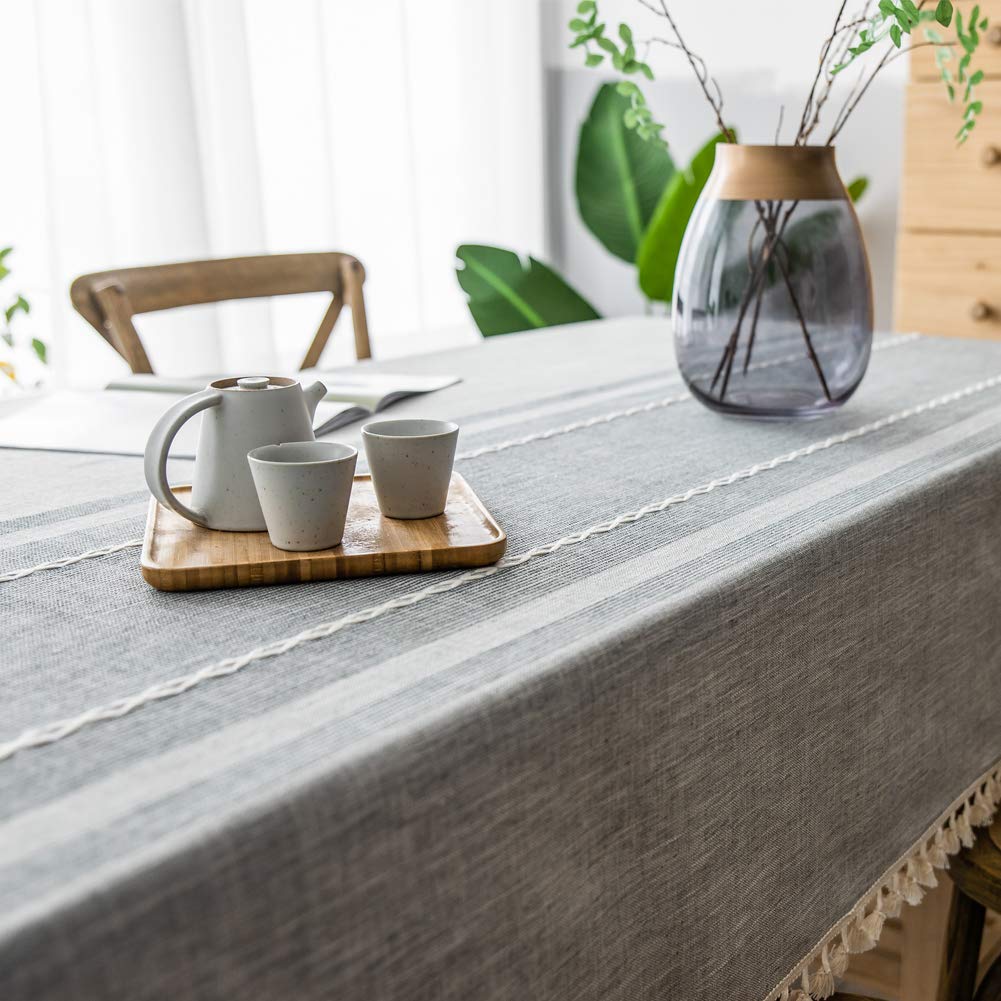 ACMER Nappe 140x180cm, Nappe Cuisine, Anti Tache Tissu, Facile à Nettoyer, pour Décoration de Table de Cuisine - Gris Clair