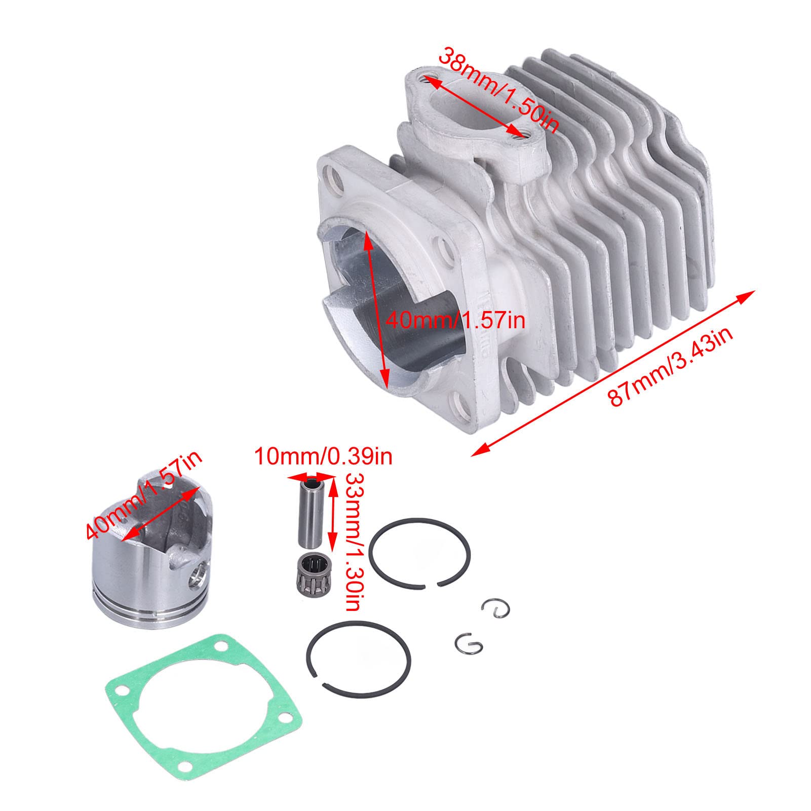 Kit Cilindro Pistone 49cc 2 Tempi, Ricambio Moto Mini ATV Quad Dirt Bike Minimoto - Alta Qualità, Resistente e Facile da Installare, Prestazioni Affidabili