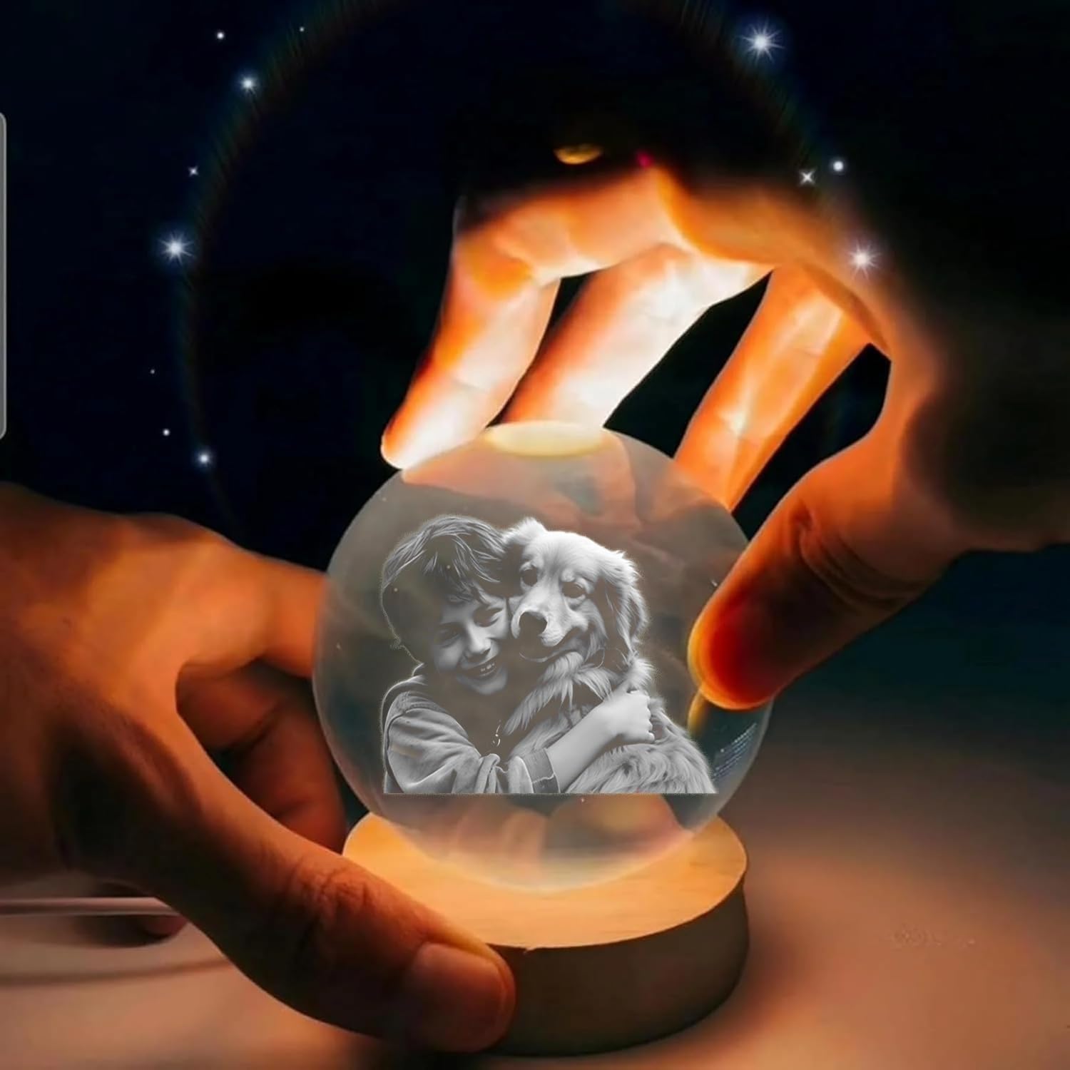 Custom 3d Pet Photo Crystal Ball With Led Light Base, Personalized Night Light 3d Photo Ball Light Up Lamp, Wedding Couple's Parents Pet Photos Souvenir Gifts Tabletop Decoration(White Light,8cm)