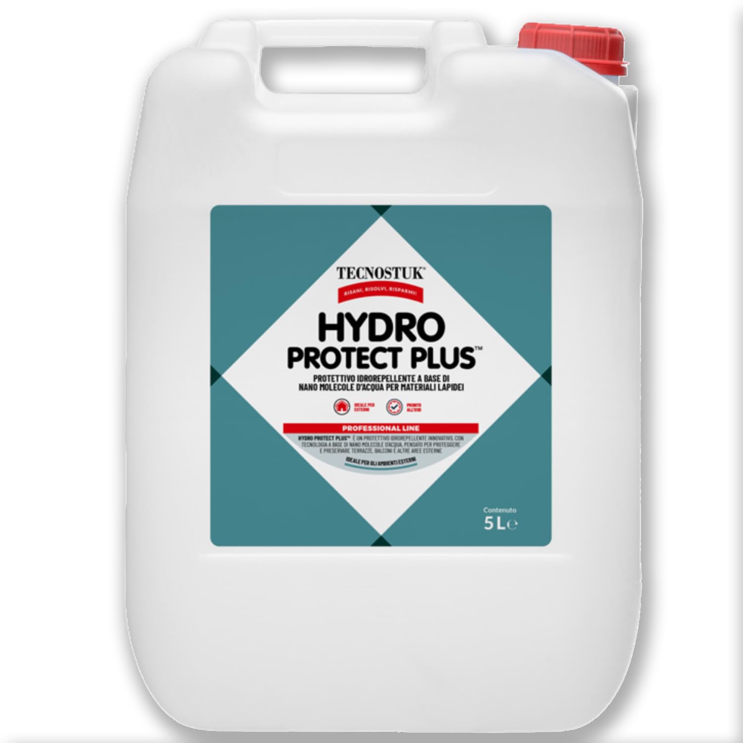 HydroProtectPlus Impermeabilizzante Terrazzi Nanotecnologico Trasparente - Idrorepellente per Pietra, Marmo, Cotto, Cemento, Mattoni - Traspirante Impermeabile per Piastrelle per Esterno (5 LITRI)