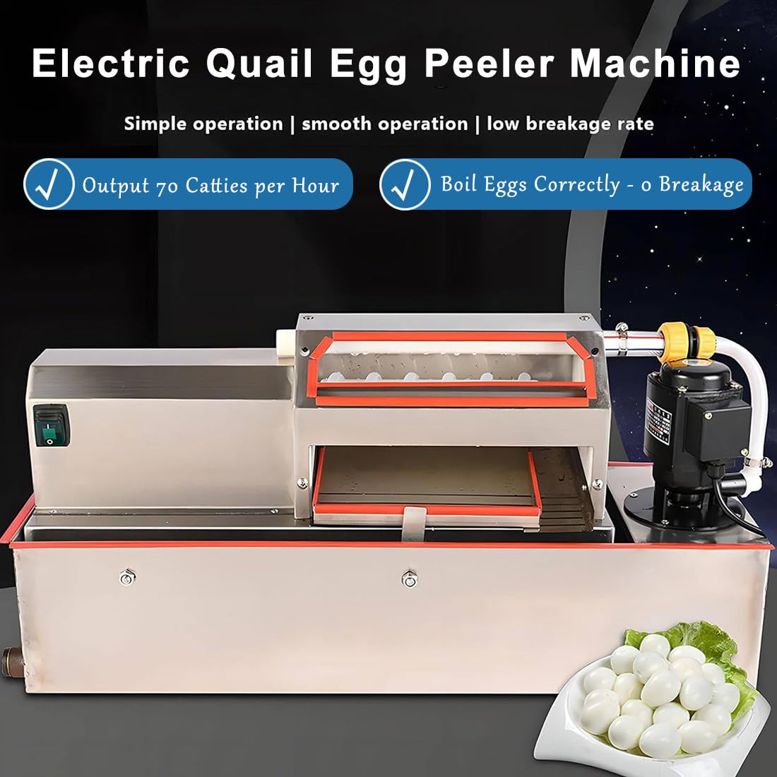 Máquina peladora automática de huevos de codorniz, 25 W, 70 kg/h, con circulación de agua, compacta para procesamiento de huevos hervidos