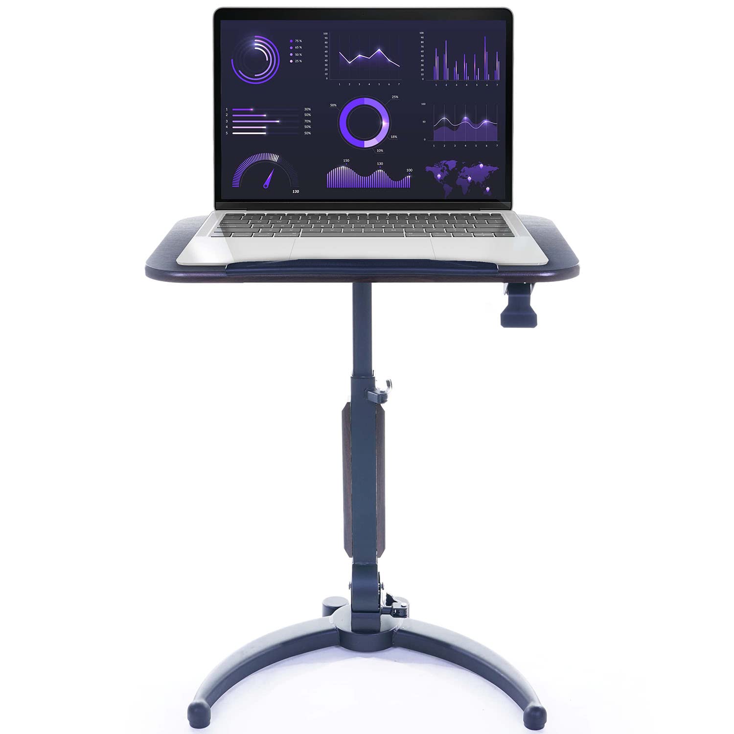 Standing Podium Desk with Whiteboard/Marker (12in-9in) Sit Stand Adjustable Height Riser (29.5in to 43in) Compact U-Shaped Pneumatic Design (L28in x W20in) Black Frame Dark Top - Includes Note Holder
