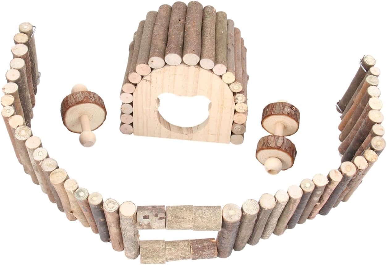Beavorty Wooden Pet Toy Set Garden Fence for Animals Interactive Chewing and Playing Toys for Hamsters Guinea Pigs and Chinchillas
