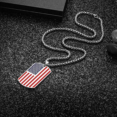 Rehoboth American USA Flag Dog Tag Pendant Necklace for Women Men 24" Chain Keep American Great on The Back4