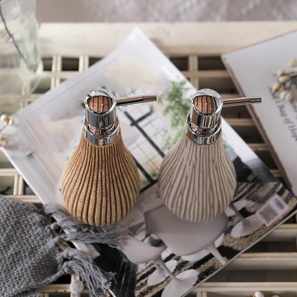 Recargable Dispensador de jabón de cerámica, dispensador de loción de encimera de 450 ml/15,2 oz, dispensador de jabón líquido, decoración del hogar con textura de grano de madera Dispensadores