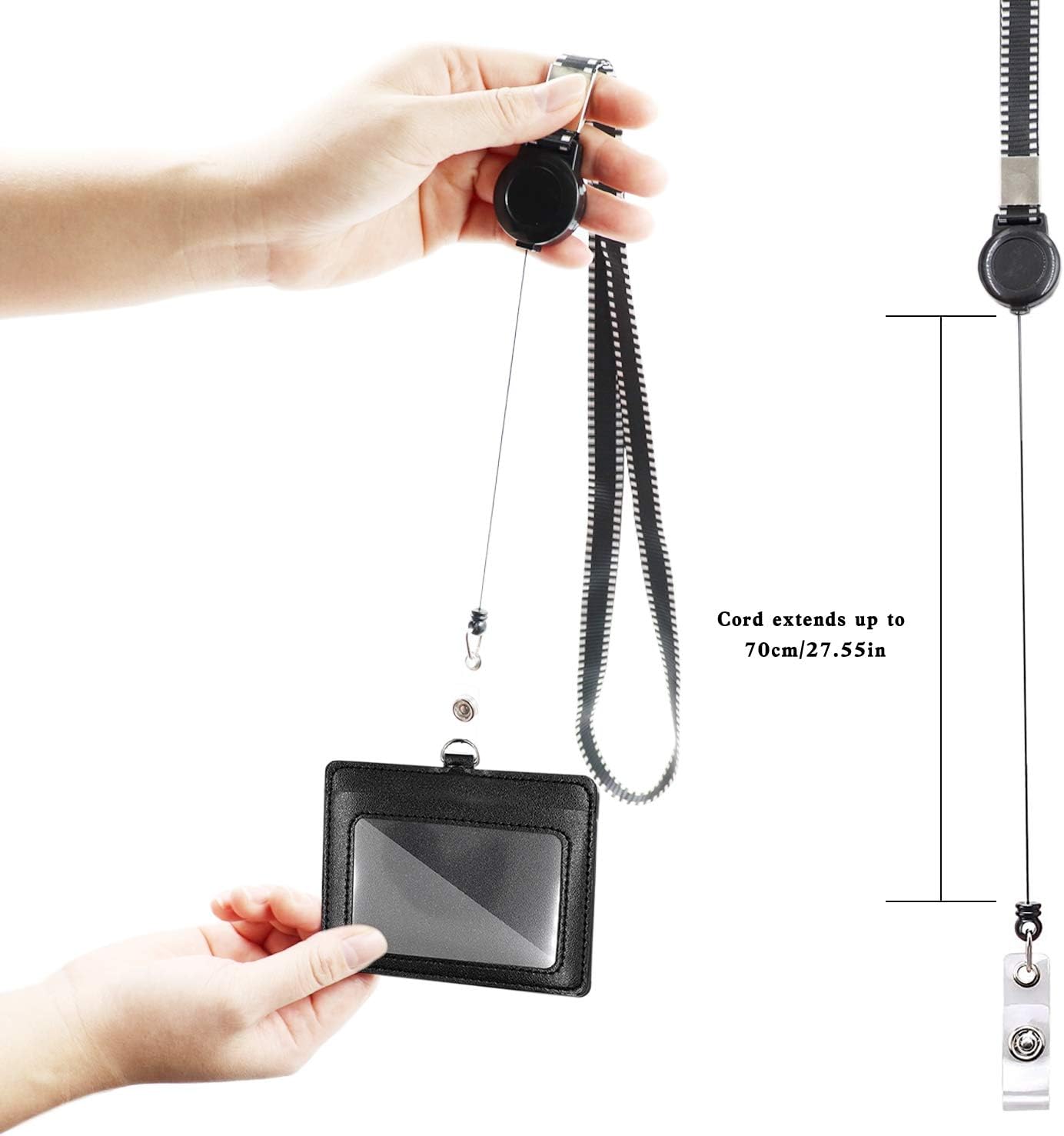 Mczcent Black Badge Holder, Double Sided Vertical PU Horizontal ID