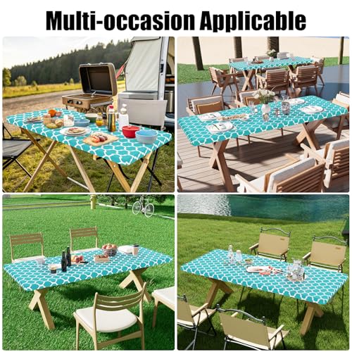 Smiry 2 Pack Rectangle Table Cloth 6 Foot, Waterproof Elastic Fitted Tablecloths, Windproof Washable Polyester Table Cover for Picnic, Camping, Outdoor (Aqua, 30"x72")