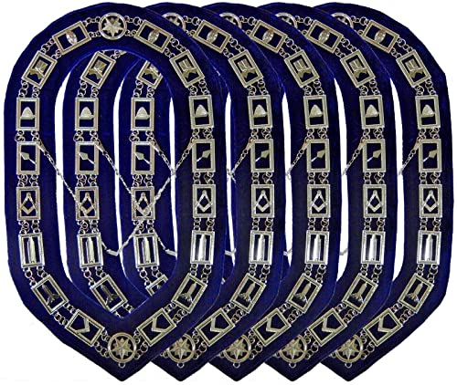 RIAZ IMPEX Masonic Regalia Master Mason Blue Lodge Silver Metal Chain Collar Pack of 5