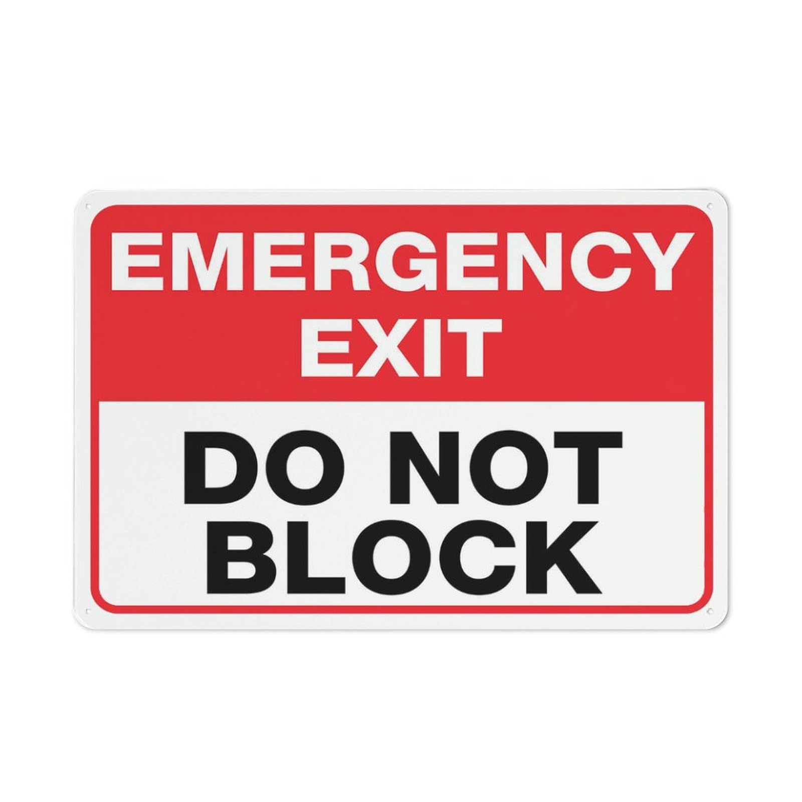 Emergency Exit - Do Not Block Sign, 8x12 Inch Metal Aluminum, Pre-Drilled Holes for Easy Mounting, Indoor/Outdoor Use for Fence, Door, Gate