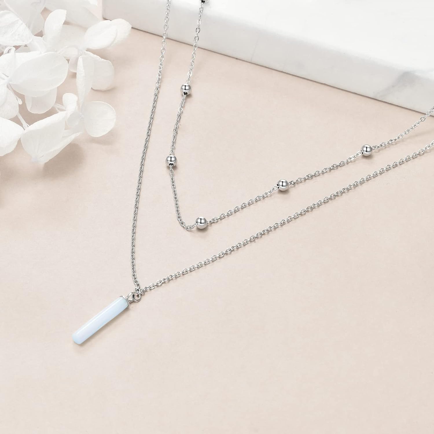 TIGER RIDER Opal/Turquoise Double Layer 925 Sterling Silver Necklace for Women, Exquisite Women's Jewelry Multi Layer Choker, Fashionable Think Pendant Necklace for Mother's Day Gifts - Image 3