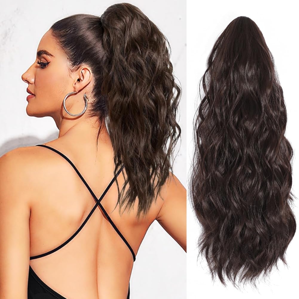 Brown Ponytail Extensions for Women Claw Clip Ponytail Extension Curly Wavy Ponytail Hair Extension 14