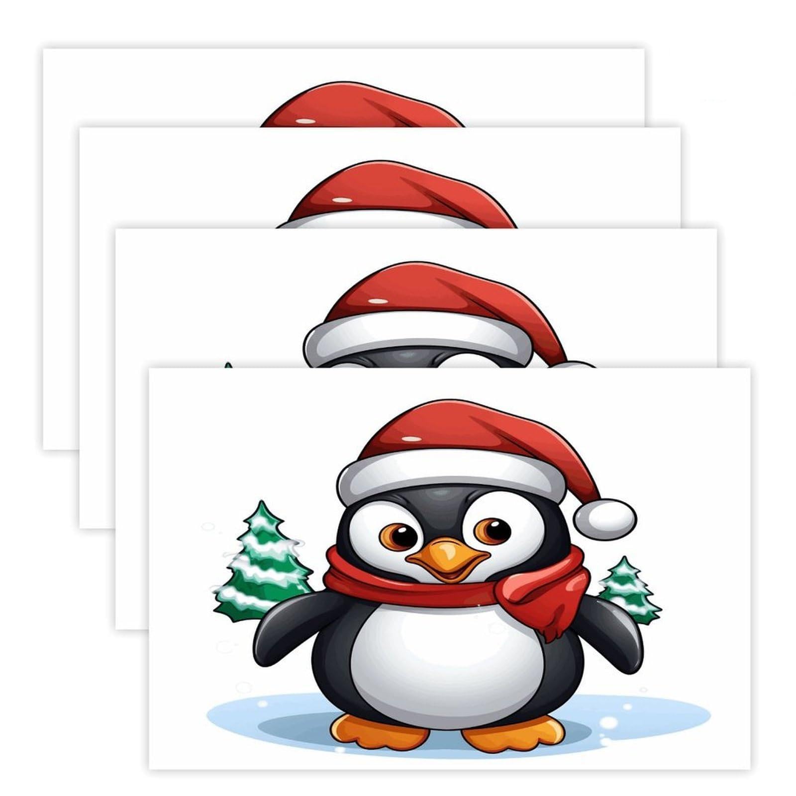 Christmas Penguin Placemats Heat-Resistant Washable Place Mats Anti Slip Dining Table Place Mats Wipeable Dining Table Mats Kitchen Decoration Placemats 17.7’’×11.8’’