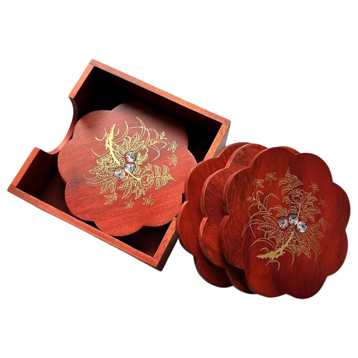 Baluue Dessous de Plat en Bois Massif Rouge du Vietnam 6 Pièces avec Boîte de Rangement Isolant Thermique Cuisson la Cuisine Bureau Cuisson