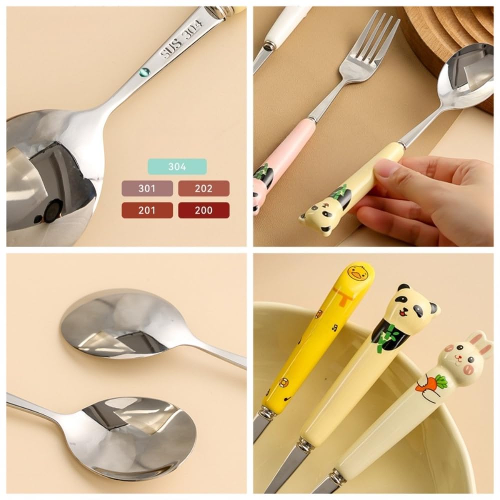 Carino Cartone Animato Ceramica Manico Cucina Acciaio Inox Argenteria Stoviglie Posate Set Bistecca Coltello Forchetta Cucchiaio Cucchiaino
