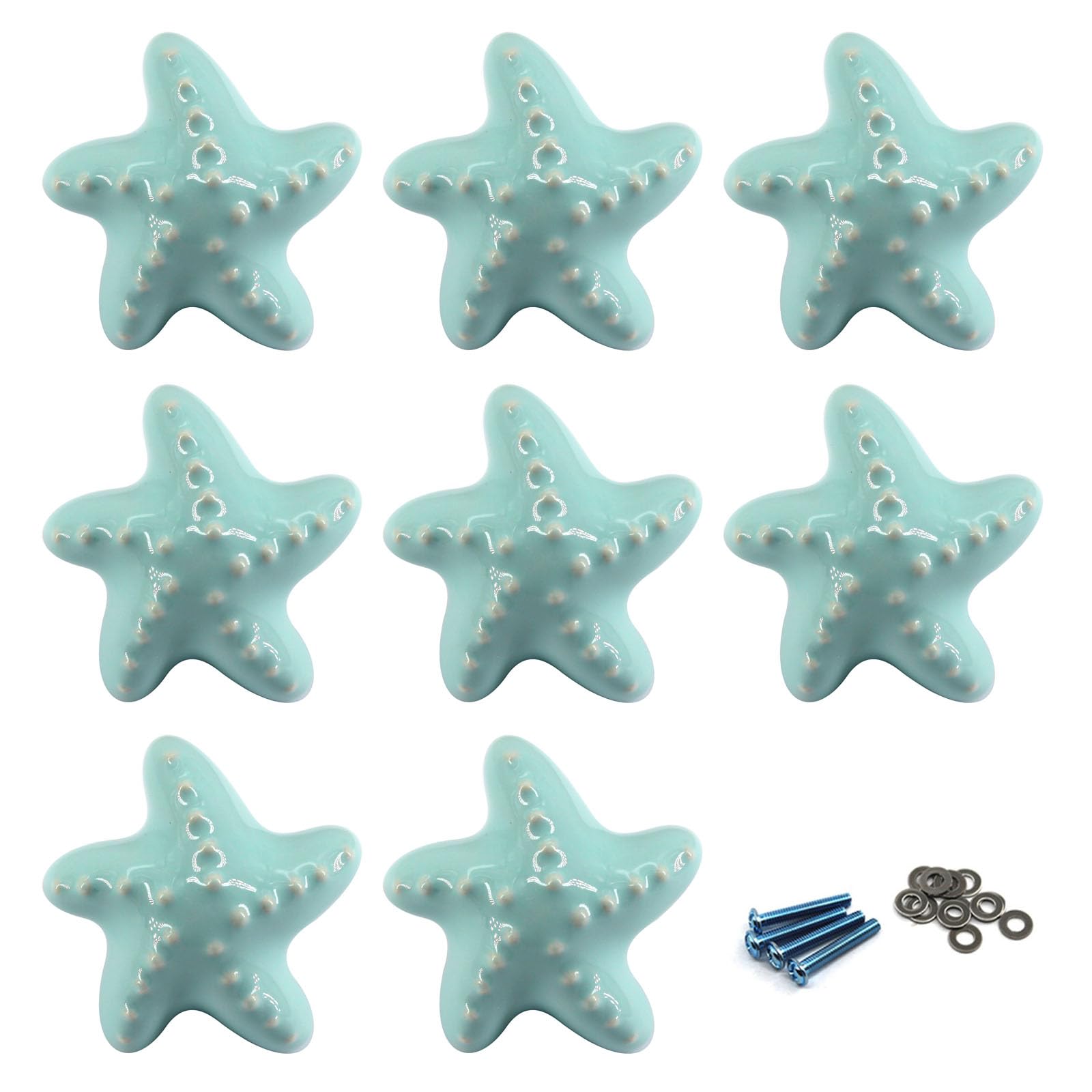 Zerniple Ceramic Door Knobs Starfish Shape Drawer Pull Handle for Kids Room Cabinet Cupboard Wardrobe Knobs (Come with Screws and Shims)