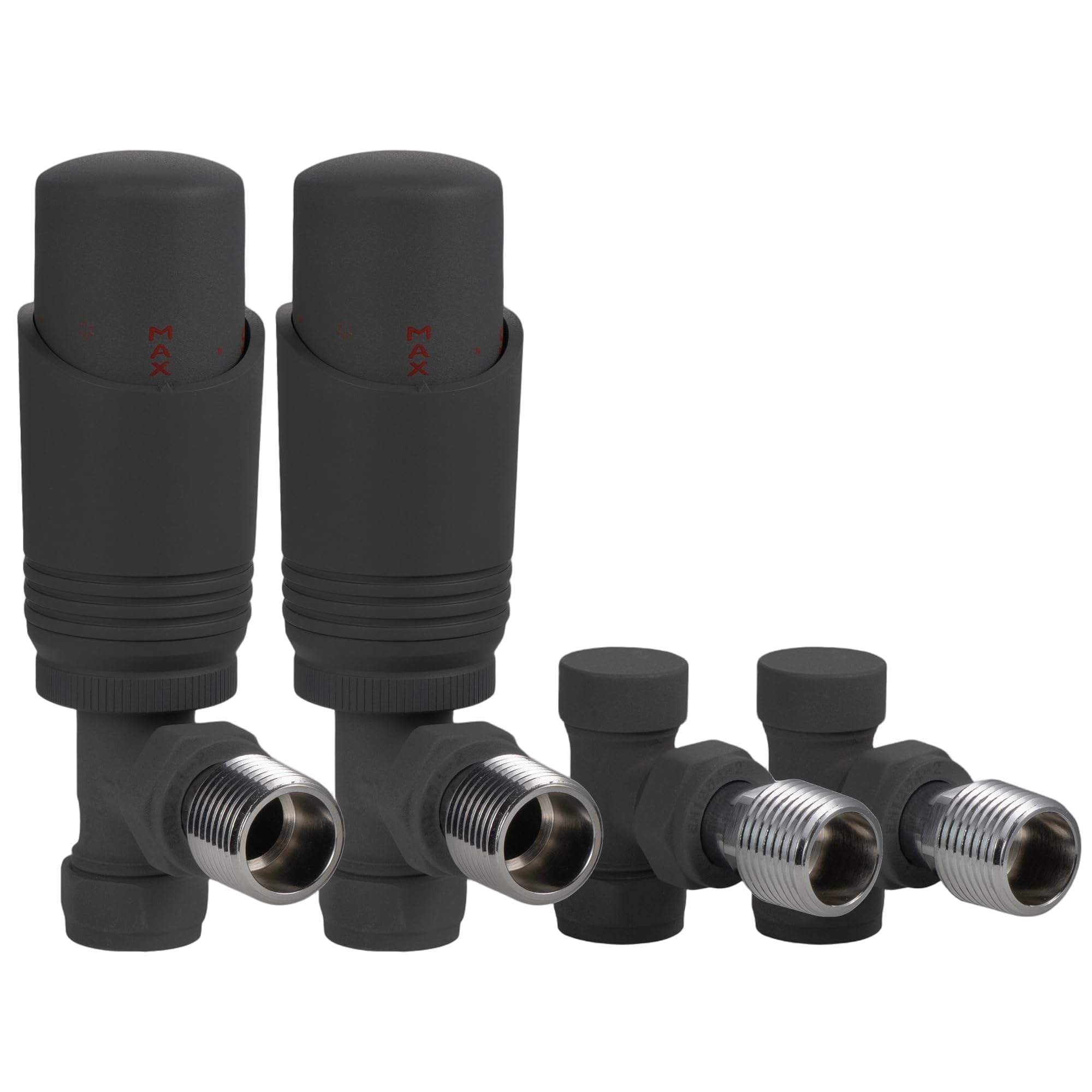 VANCOCO 2 Pack Anthracite Grey Thermostatic Radiator Valve 1/2"ร15mm Angled with Lockshield, Thermostat TRV Set, H62 Brass, Energy Saving