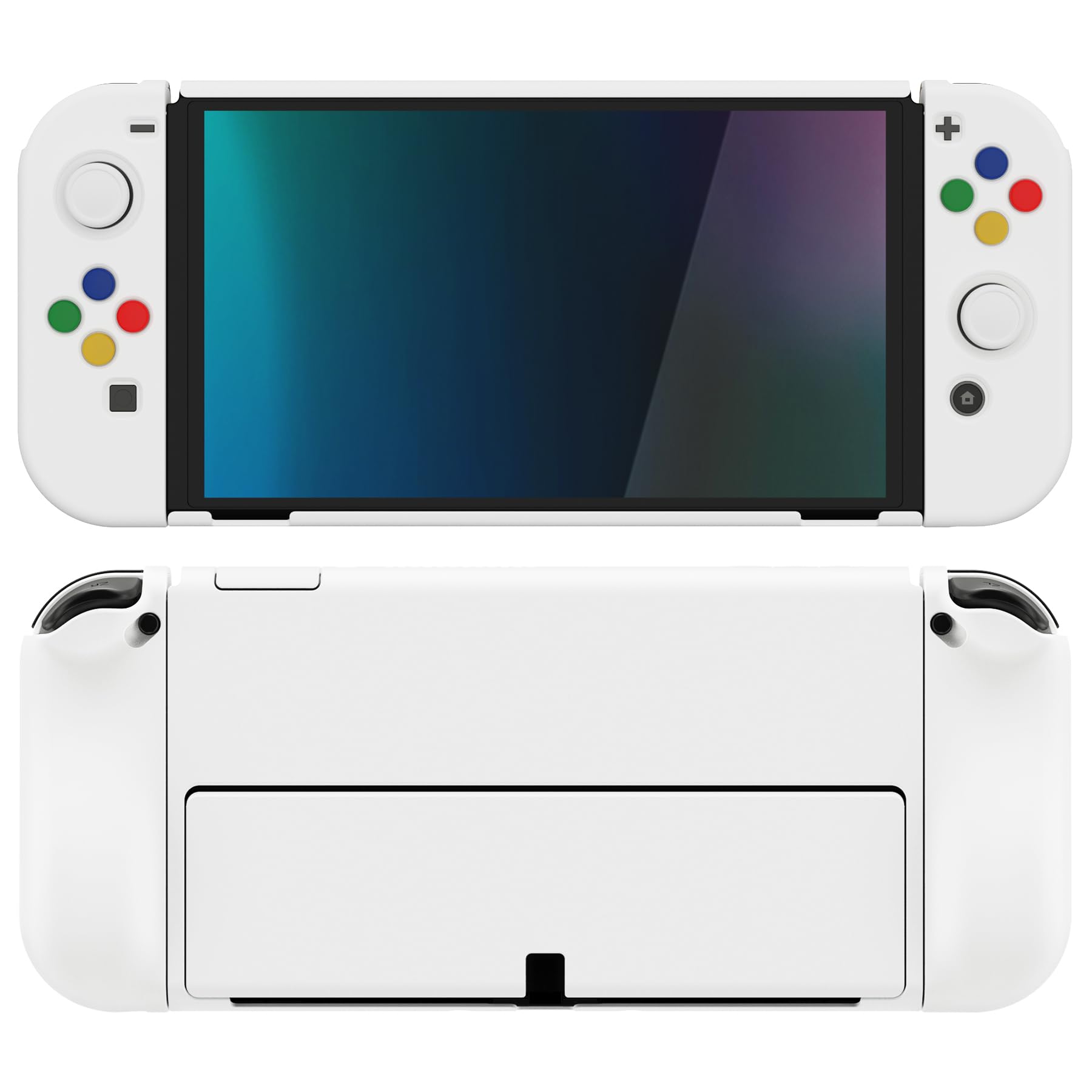 PlayVital Cover Custodia per Nintendo Switch OLED, Grip Ergonomico Intercambiabile per Joycon, Copertura Protettiva Rigida Accessori per Switch OLED&Copri Analogici/Tasti-Bianco