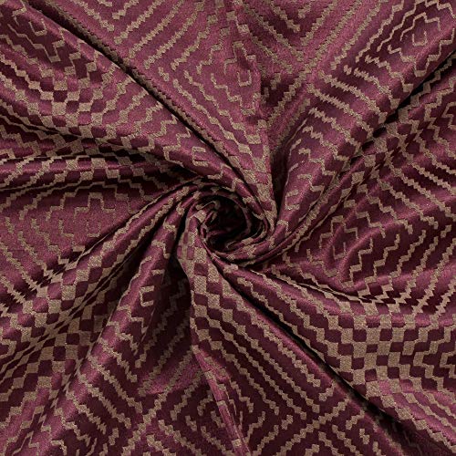Image of Story@Home Bloom Collection Jacquard Lavish and Modern Rich Geometric Print 4 Piece Eyelet Ring top Door Curtain for Bedroom and Hall - 7 Feet, Mulberry