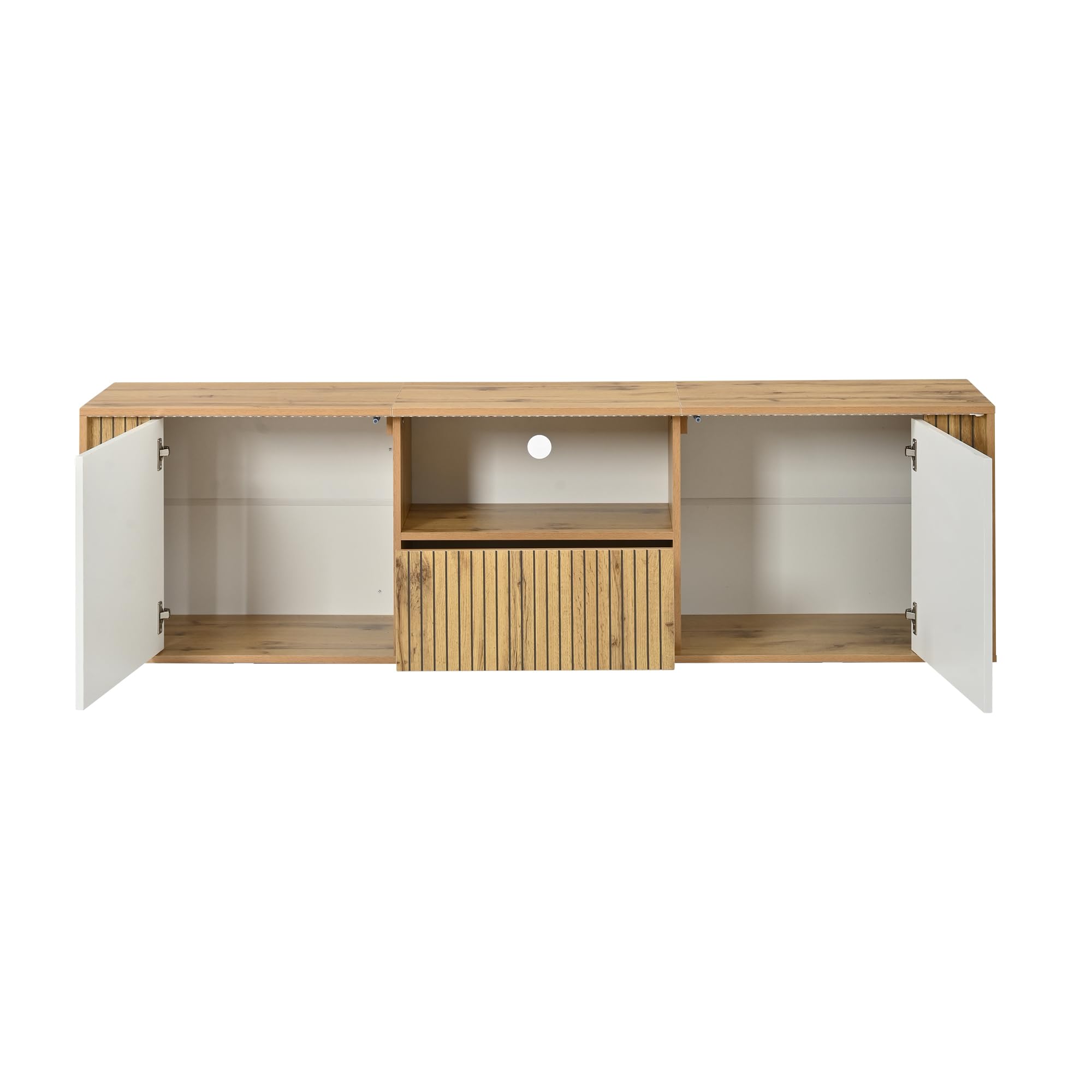 Mobile TV con luci a LED, mobile per TV, 180 cm (bianco + legno)
