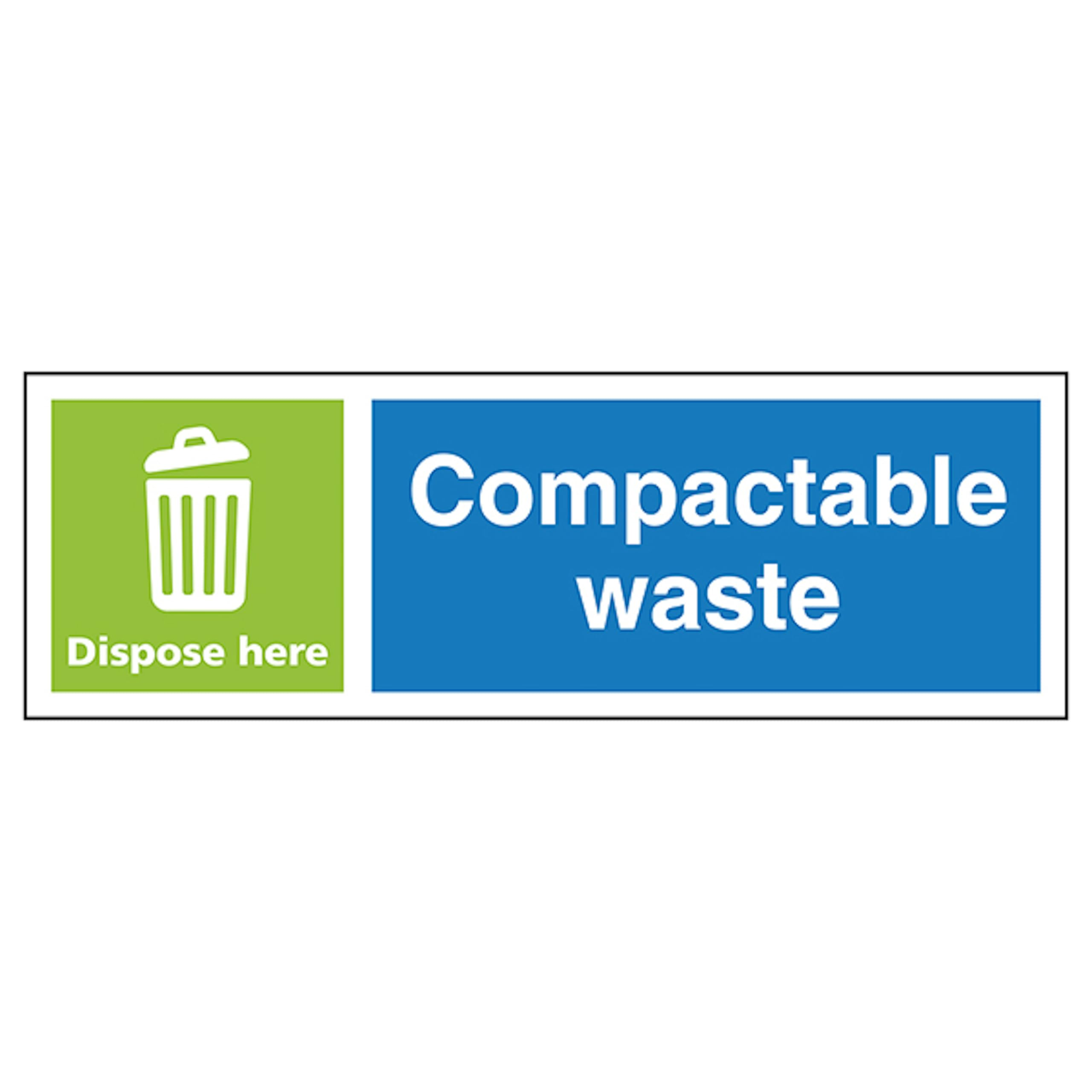V Safety Compactable Waste Dispose Here - Landscape 300 x 100 mm - Self Adhesive Vinyl - Aluminium Effect Safety Sign