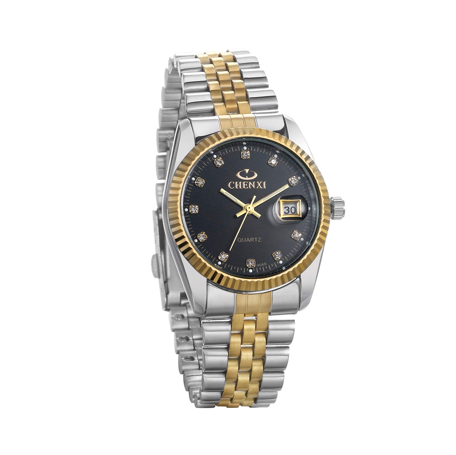 JewelryWeHis and Her Matching Set Couple Watches Gold-Silver Tone Quartz Calendar Watch for Men Women