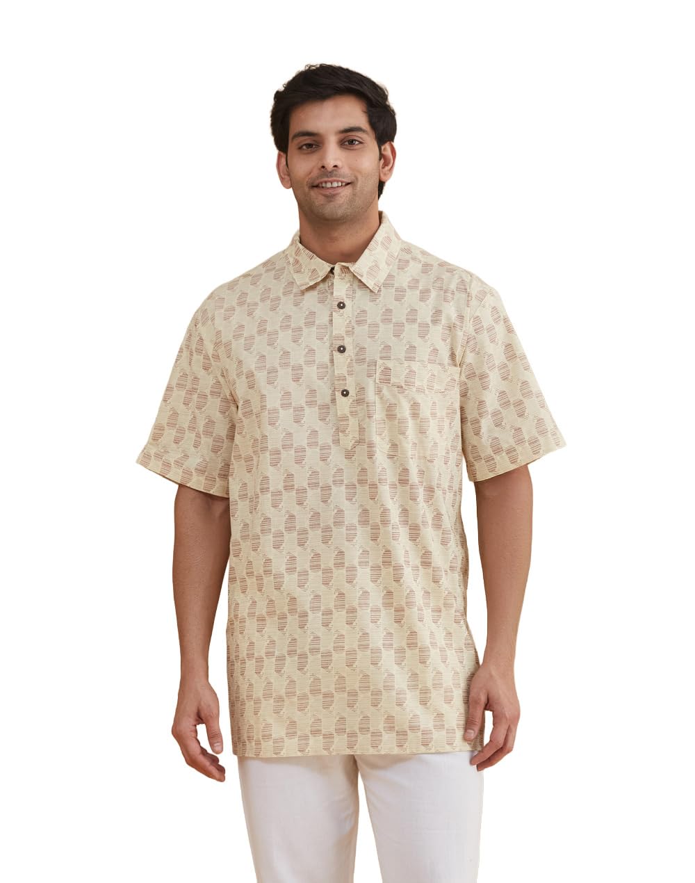 fabindia Fabnu Men Cotton Printed Mandarin Collar Full Sleeves Everyday Comfort Fit Kurta-picture-32