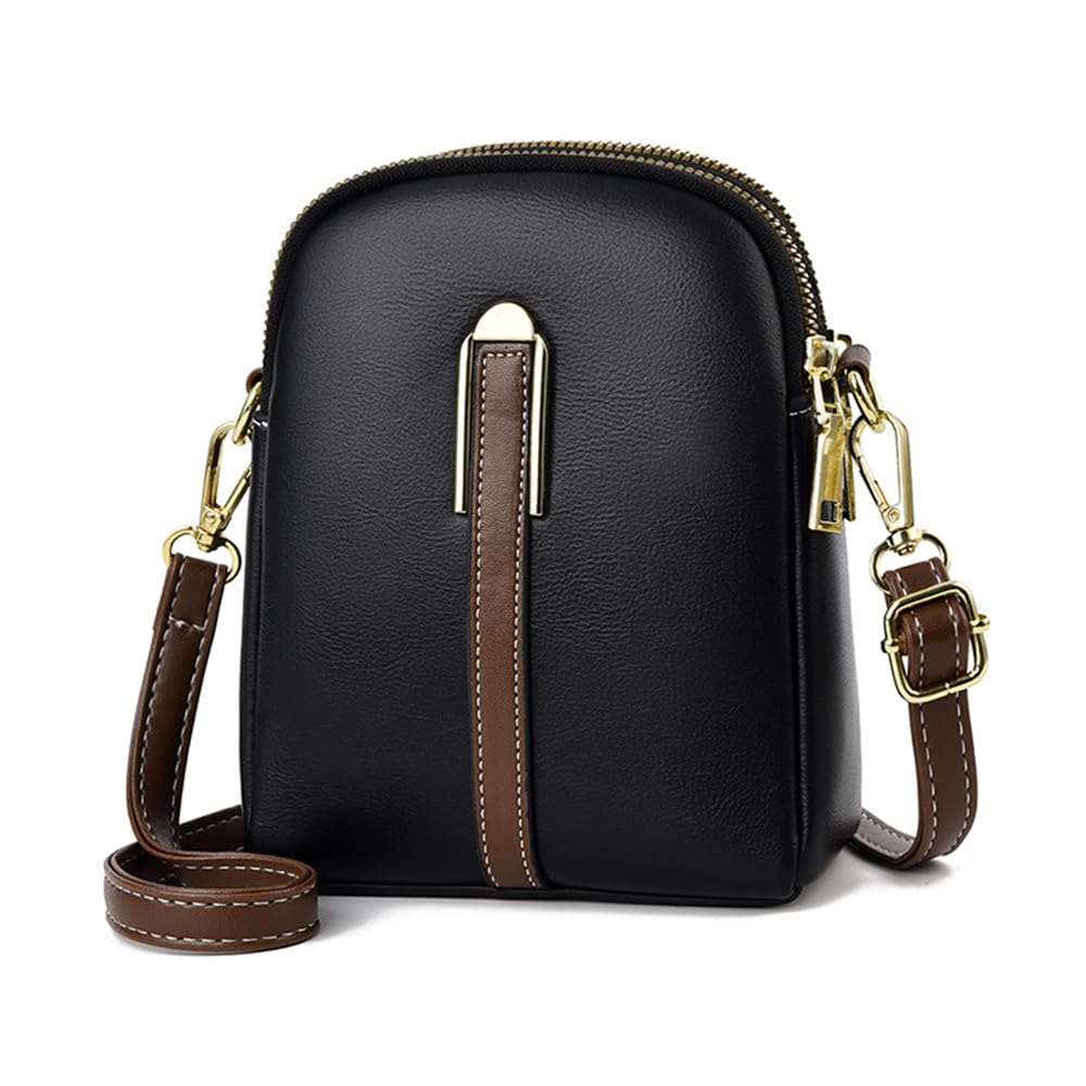 SimcooSmall PU Leather Two Zip phone Crossbody Bags for Women Cross Body Purses Bag with Credit Card Slots（Black）