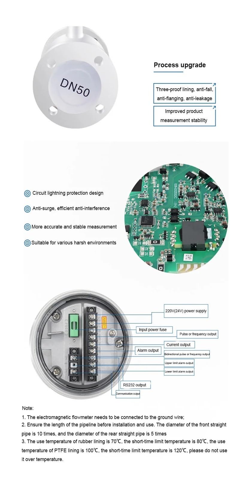 Medidor de flujo digital Medidor de flujo electromagnético inteligente, tubería de agua líquida, aguas residuales, pantalla Digital, electrónico de gran calibre DN200 con alta precisión(DN80)