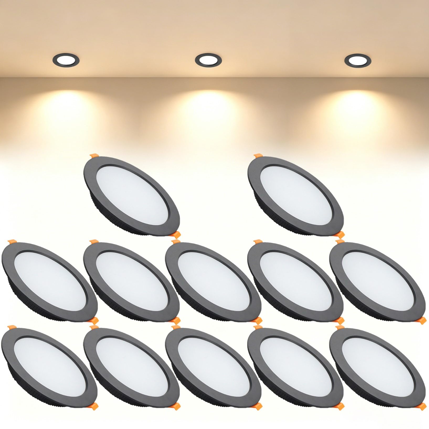 VOGHMOLD 18W Ultra Slim LED Downlight Recessed Ceiling Light 5 inch, 3000K Spot Lights Black Aluminum Trim, Cut Φ150-160mm, AC110-240V Panel Lighting for Office Hallway Closet, 12 Pack