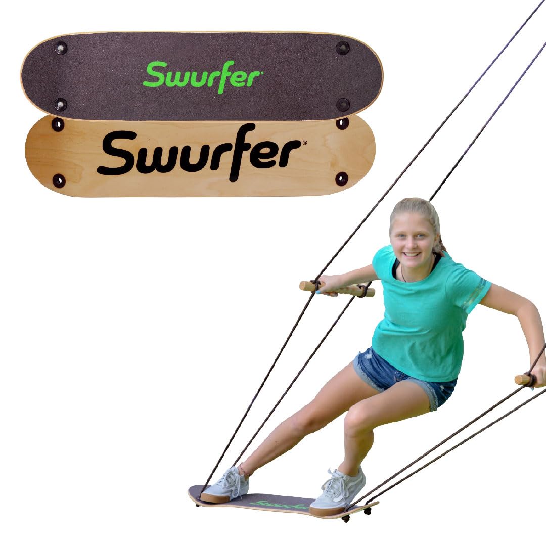 Swurfer TreeSkate Skateboard Swing, Outdoor Stand Up Surf Swing, Holds Up to 200 lbs, Ages 6 and Up, Adjustable Handles, Grip Tape, Kids Outdoor Play Equipment for Children and Adults (Natural),Brown