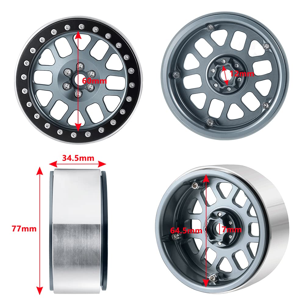 TMISHION Jantes En Métal Beadlock Pour Voiture 1/10 RC Moyeu De Roue De