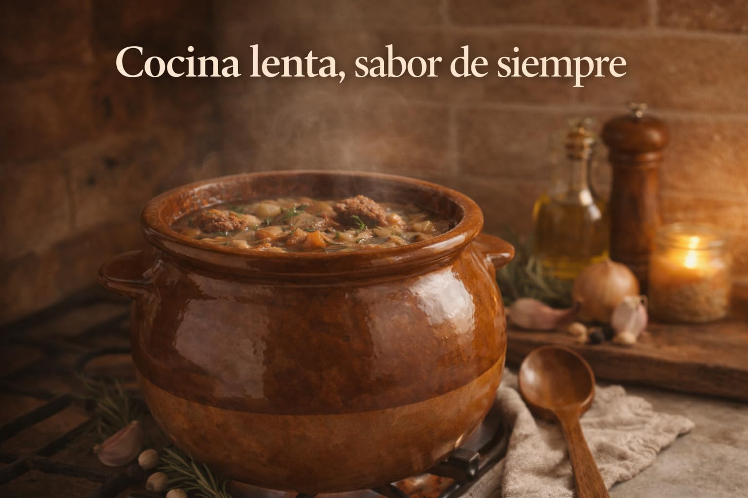 Olla/Puchero de Barro Refractario GRANDE Esmaltada 6 L – con Tapa y Asas – Incluye Cuchara de Madera + QR con Recetas y Guía – Cocción Lenta para Guisos Tradicionales