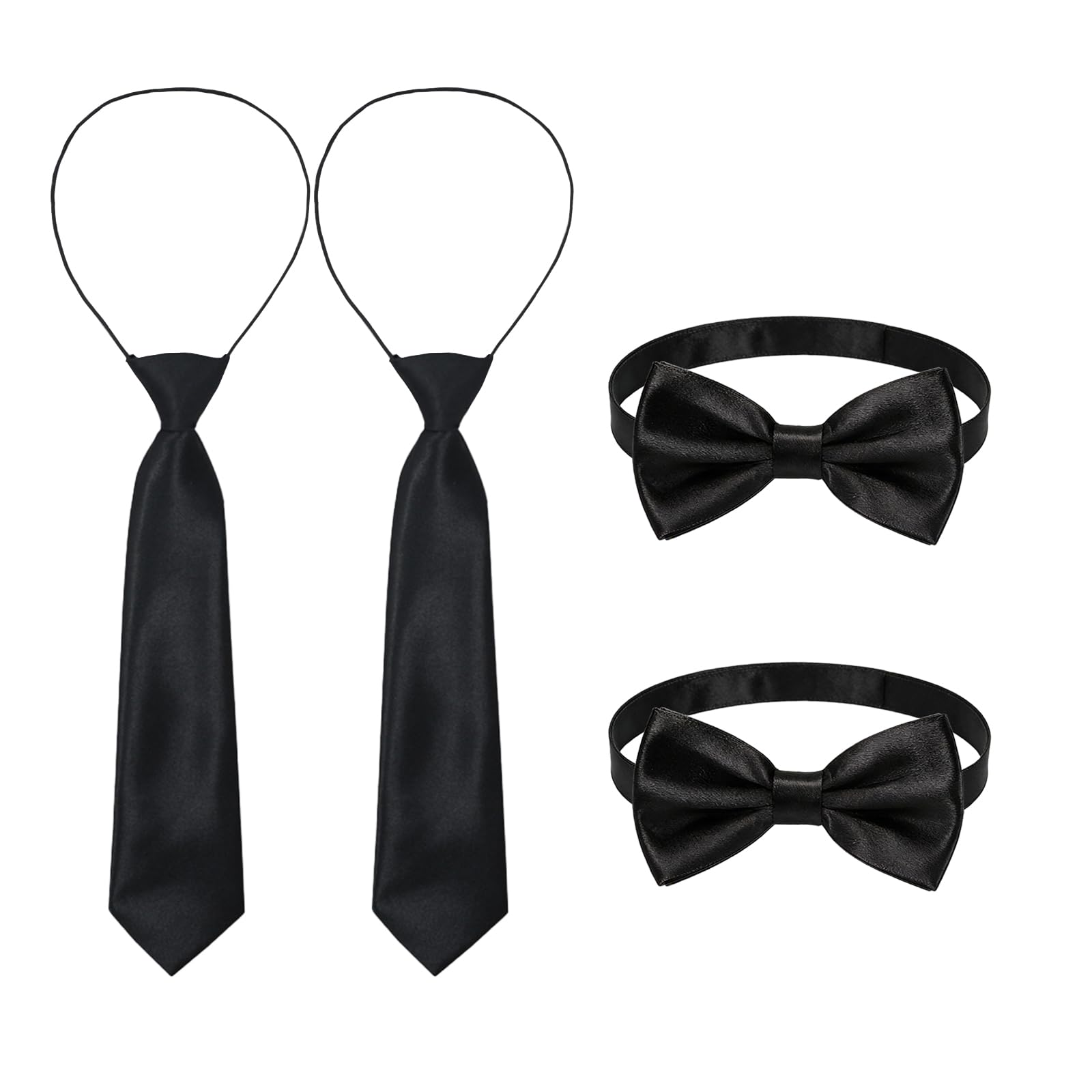 4 Piezas Corbata Negra Niño Ajustable Pajarita Niño, Suave Elástico Corbatas para Niños Niñas Fácil de Poner, Preanudado Cumpleaños Ceremonia Festiva Escolar