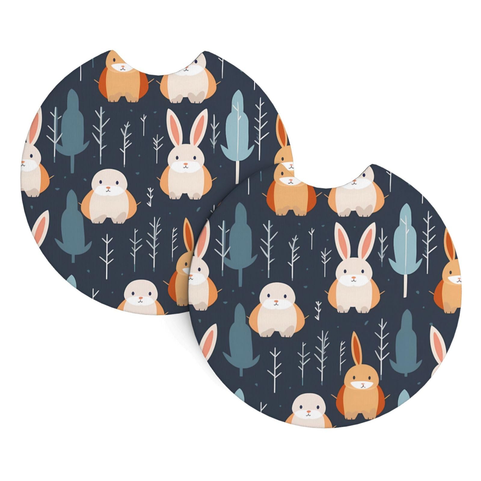 Rabbit Background Printed Two Sets of Anti Slip and Waterproof Beverage mats for General Purpose car Coasters