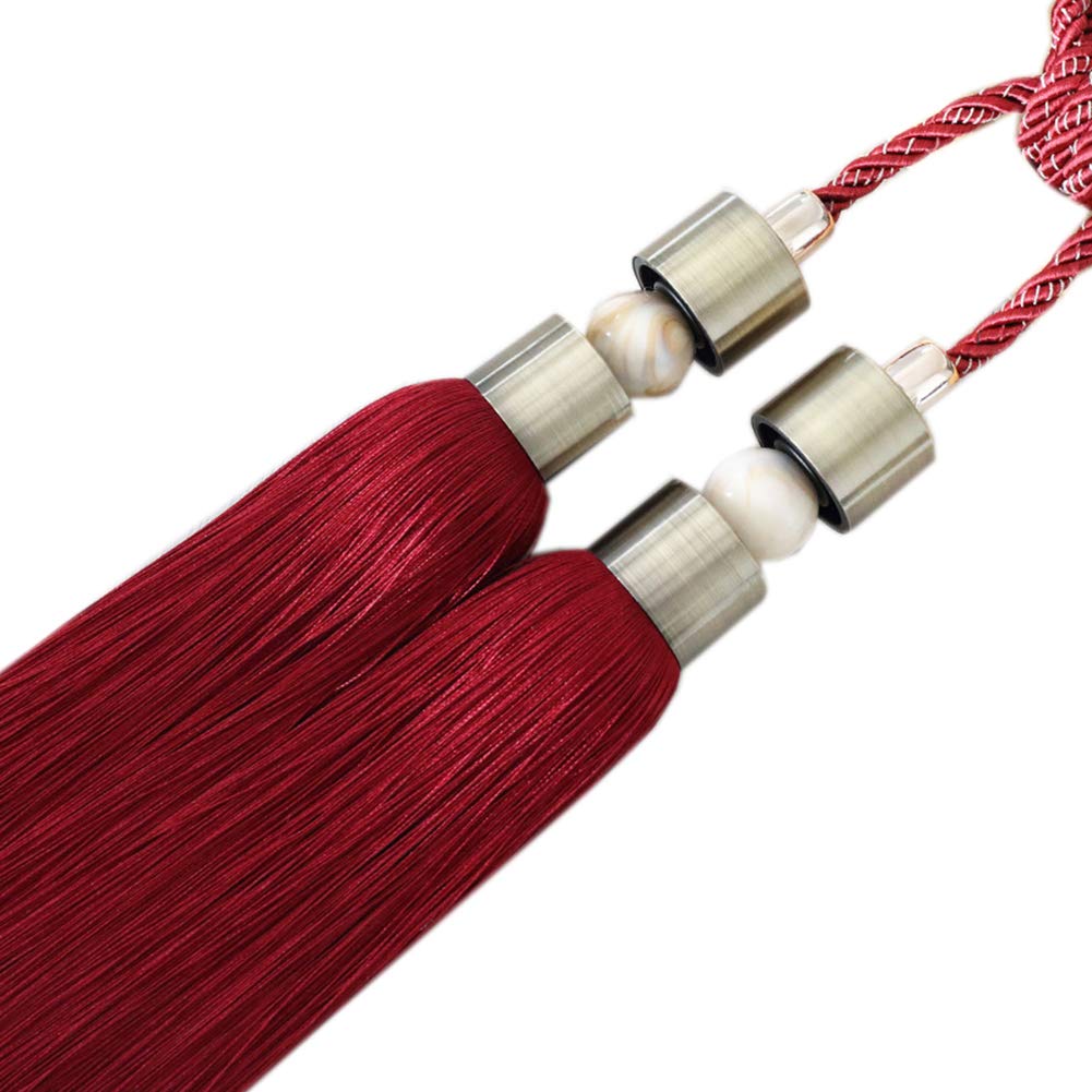Embrasses de fenêtre, boucle de rideau en bois, lot de 2 luxueuses embrasses de rideaux à pompons en perles, embrasses de rideaux à double boule, boucle de rideau, embrasses de rideaux décoratives(Juj