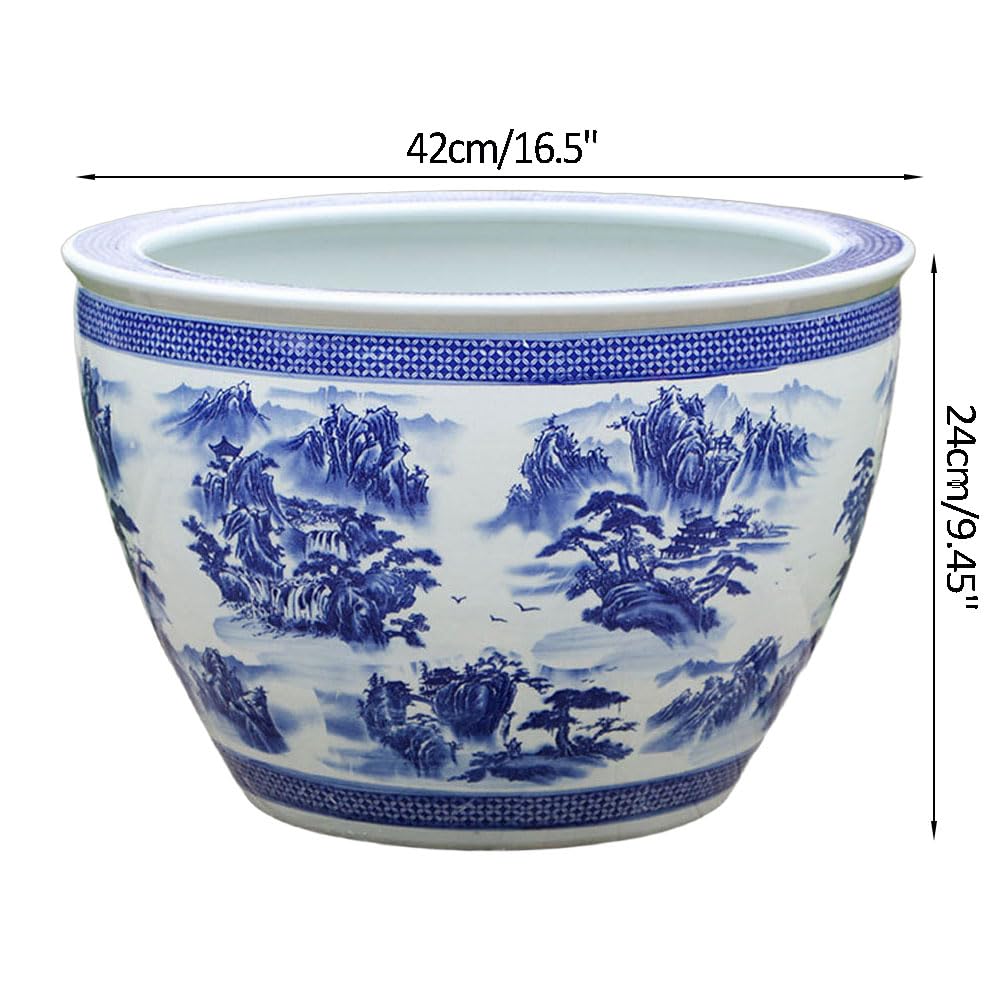 Bardzo duża niebiesko-biała ceramiczna doniczka 1 zestaw chińskich ceramicznych doniczek na kwiaty dekoracyjna 42 cm doniczka z tacami do wewnątrz na zewnątrz biurko ogród balkon