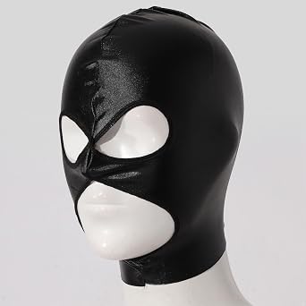 YiZYiF Latex Hood Mask Open Eyes Open Mouth Mask Zipped Head Cover Cosplay Costume Hood Unisex Headgear