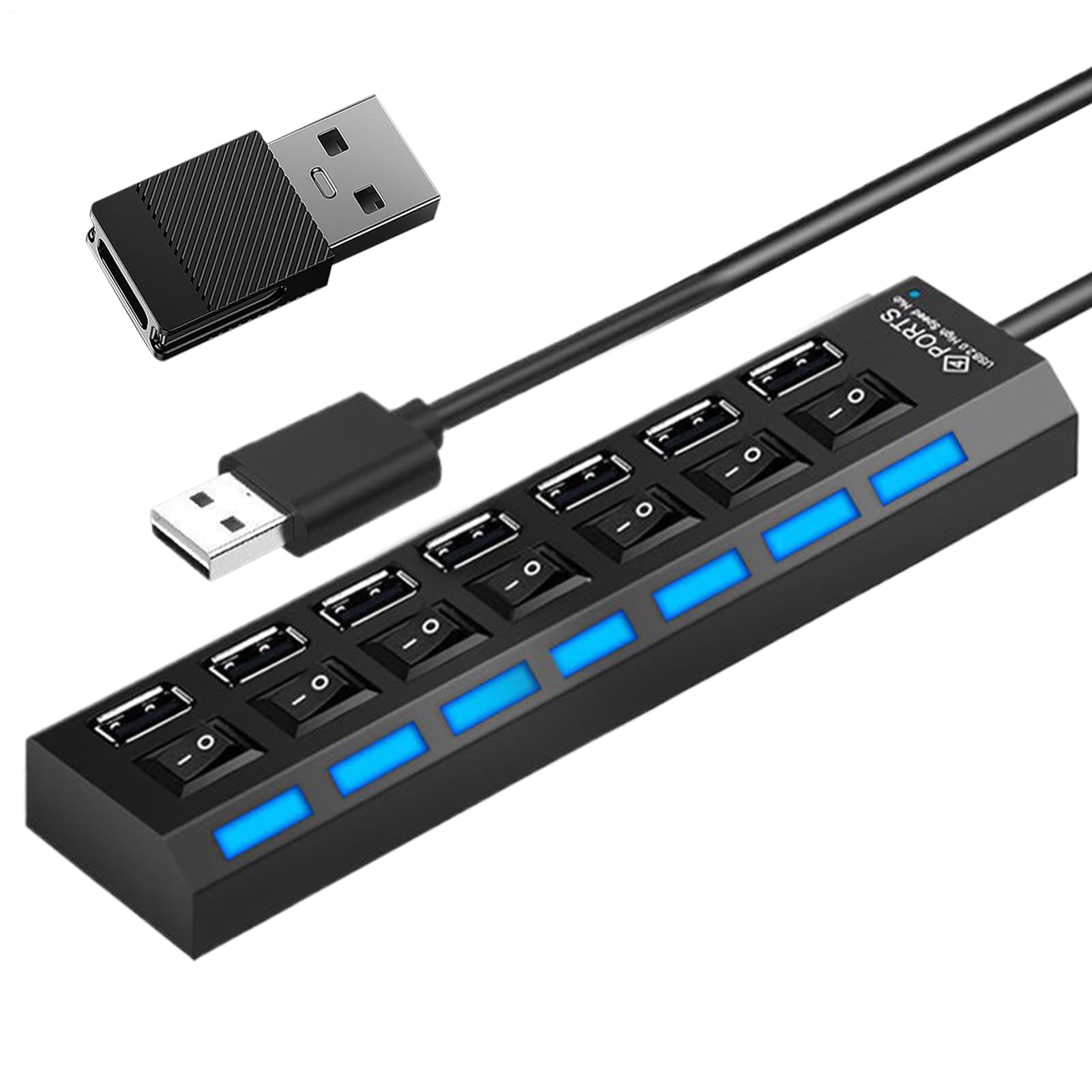 USB C HUB | Transferencia de Datos multiport de 4 Puertos, 7 Puertos | Multipurpose 3.0 USB Hub con botón Individual y Base Antideslizante para Trabajo Remoto Edición de Video Descripción