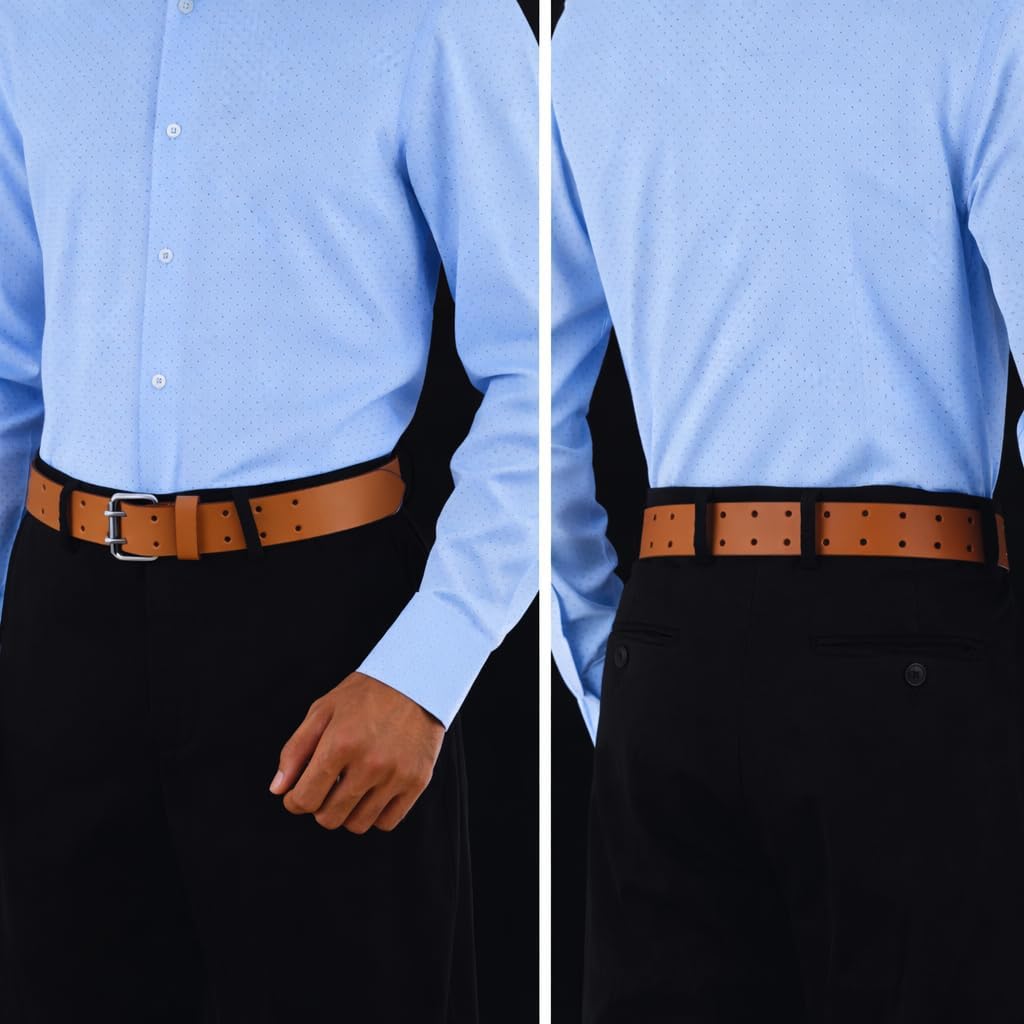 PBF Double Prong Work Belts for Men, 38mm Wide Heavy Duty, Full Grain Leather Belt for Men, Nickel Free, Cowhide Belt - Image 8