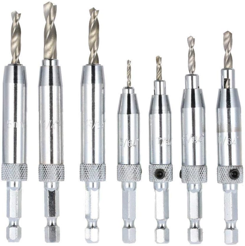Center Drill bit, DRILLPRO Doors Self Centering Hinge Tapper Core Drill Bit Set Hole Puncher Woodworking Tools 5/64'' 7/64'' 9/64'' 11/64'' 13/64'' 5mm 1/4''
