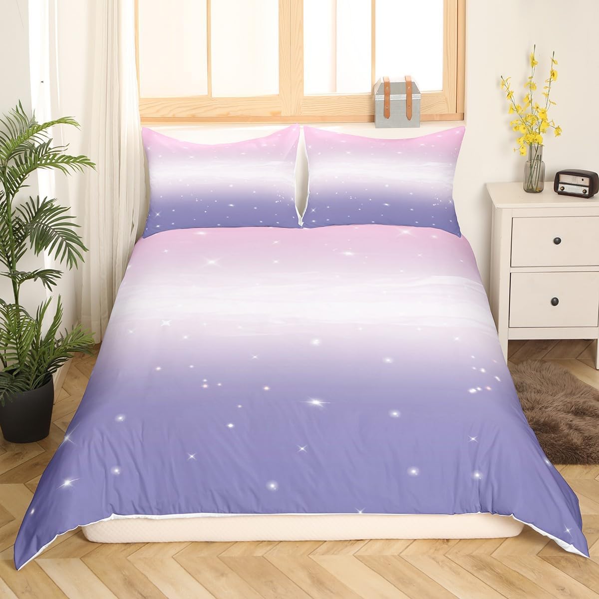 Funda Nordica Cama 180 Degradado Rosa y Morado Funda Edredon 260x240 Vía Láctea 3D Fundas de Edredón Microfibra Suave Ropa de Cama de 3 Piezas con Cremallera y 2 Fundas de Almohada K-1302