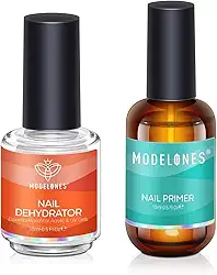 modelones 15 ml Nail Dehydrator and Primer, Acid Free Base Coat Natural Prep Dehydrate & Bond Primer Kit, Hema-Free Acrylic Nail Supplies Nail Art Cuticle Protectors