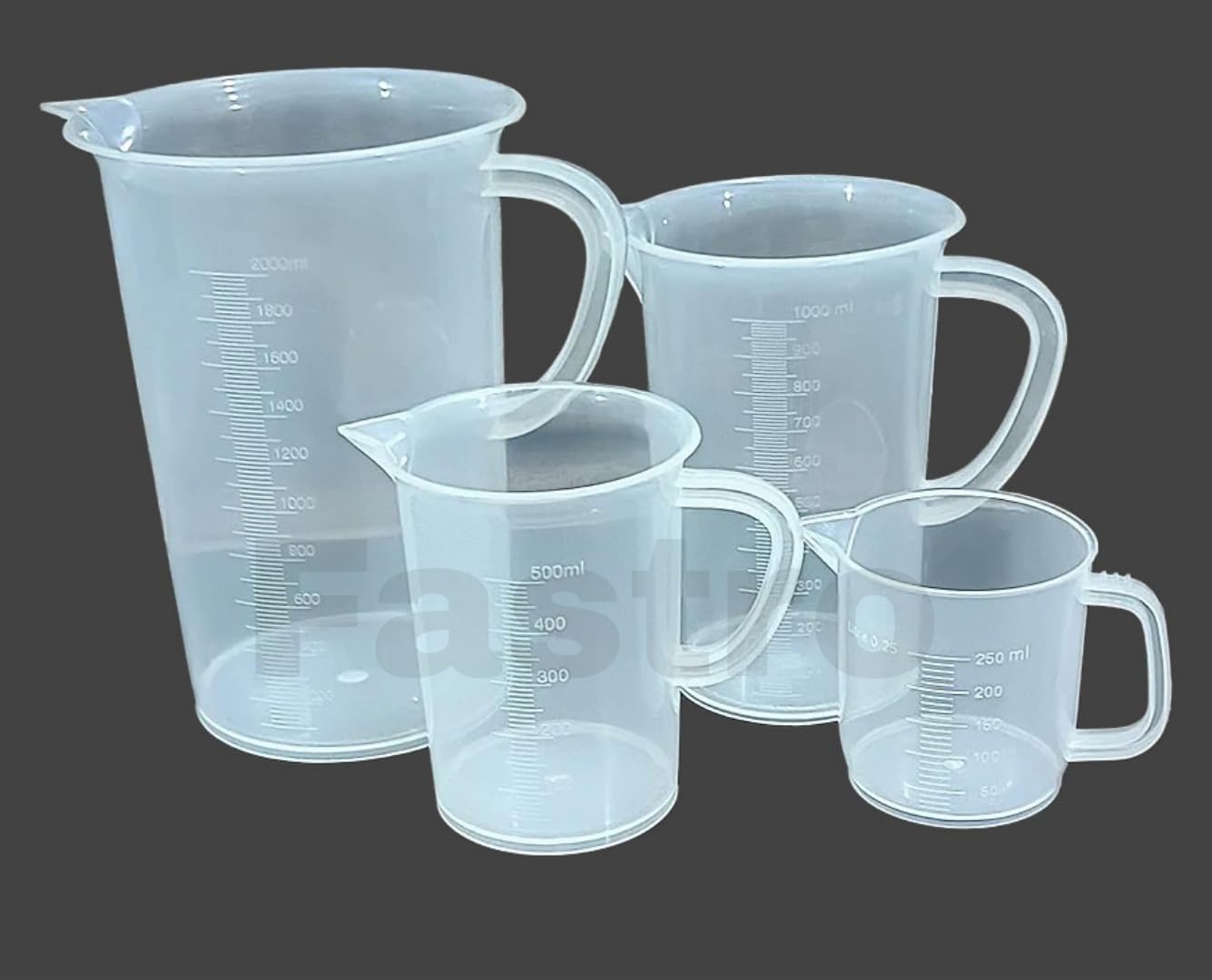 Set of 4 Transparent Plastic Measuring Jugs with Handles - Measuring Mugs Cup for Home, Kitchen, & Laboratory Use, Featuring 250ml, 500ml, 1000ml, & 2000ml Sizes for Liquid & Solid Measurements